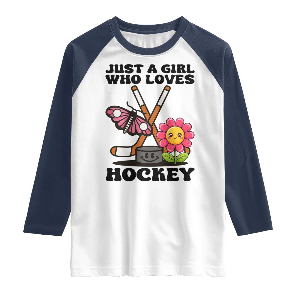 Just A Girl Who Loves Ice Hockey Raglan Shirt Sports Lover Gift TS12 White Navy Print Your Wear