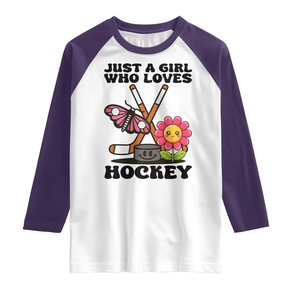 Just A Girl Who Loves Ice Hockey Raglan Shirt Sports Lover Gift TS12 White Purple Print Your Wear
