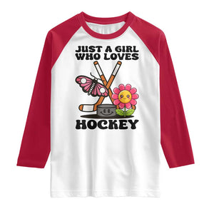 Just A Girl Who Loves Ice Hockey Raglan Shirt Sports Lover Gift TS12 White Red Print Your Wear