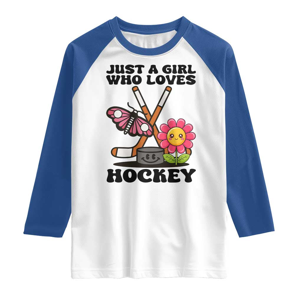 Just A Girl Who Loves Ice Hockey Raglan Shirt Sports Lover Gift TS12 White Royal Print Your Wear
