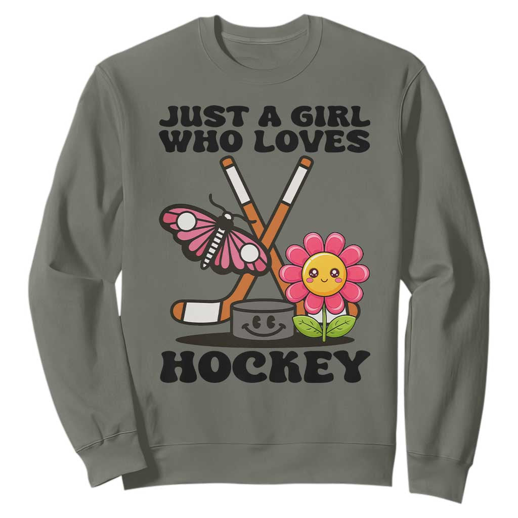 Just A Girl Who Loves Ice Hockey Sweatshirt Sports Lover Gift TS12 Military Green Print Your Wear