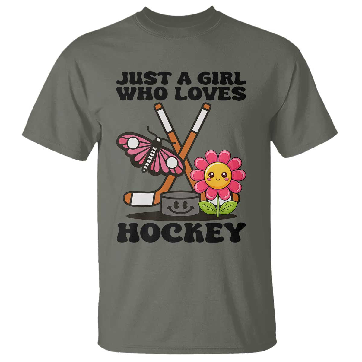 Just A Girl Who Loves Ice Hockey T Shirt Sports Lover Gift TS12 Military Green Print Your Wear