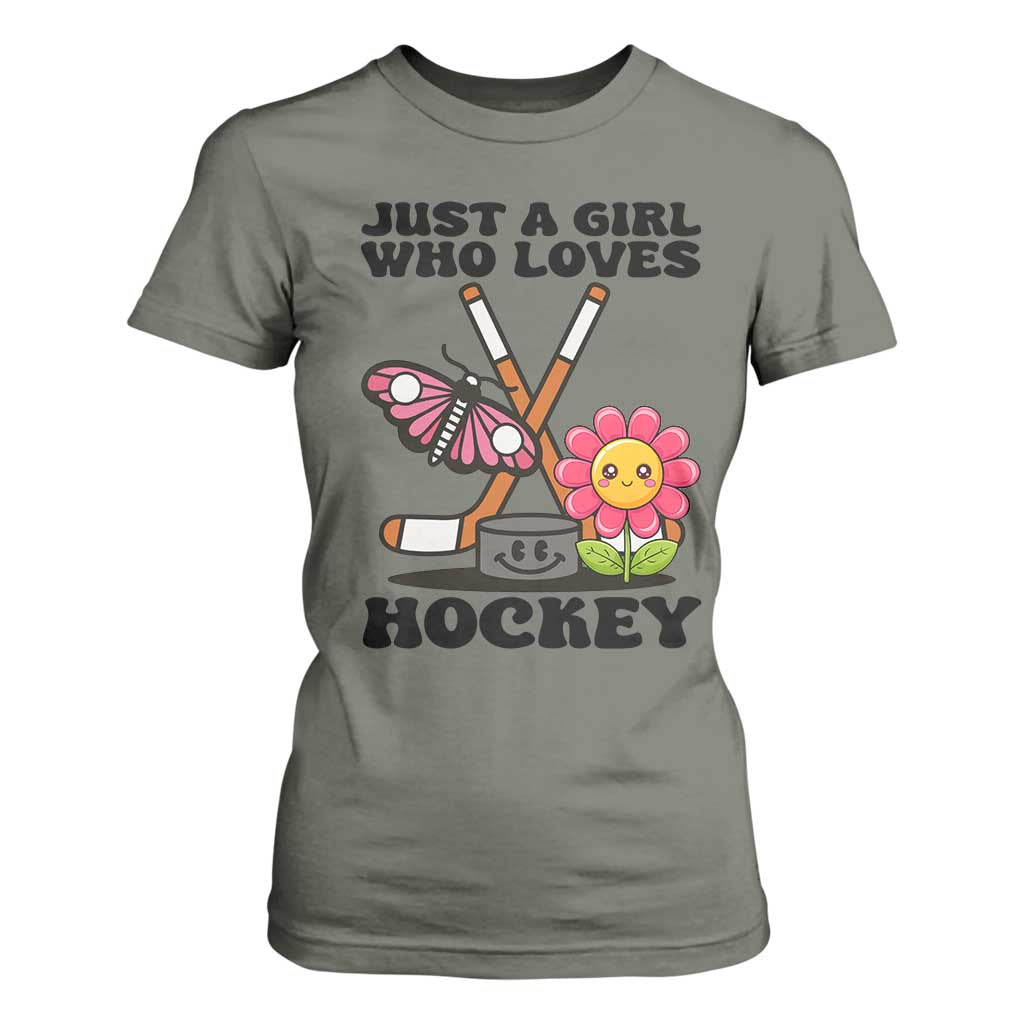 Just A Girl Who Loves Ice Hockey T Shirt For Women Sports Lover Gift TS12 Military Green Print Your Wear