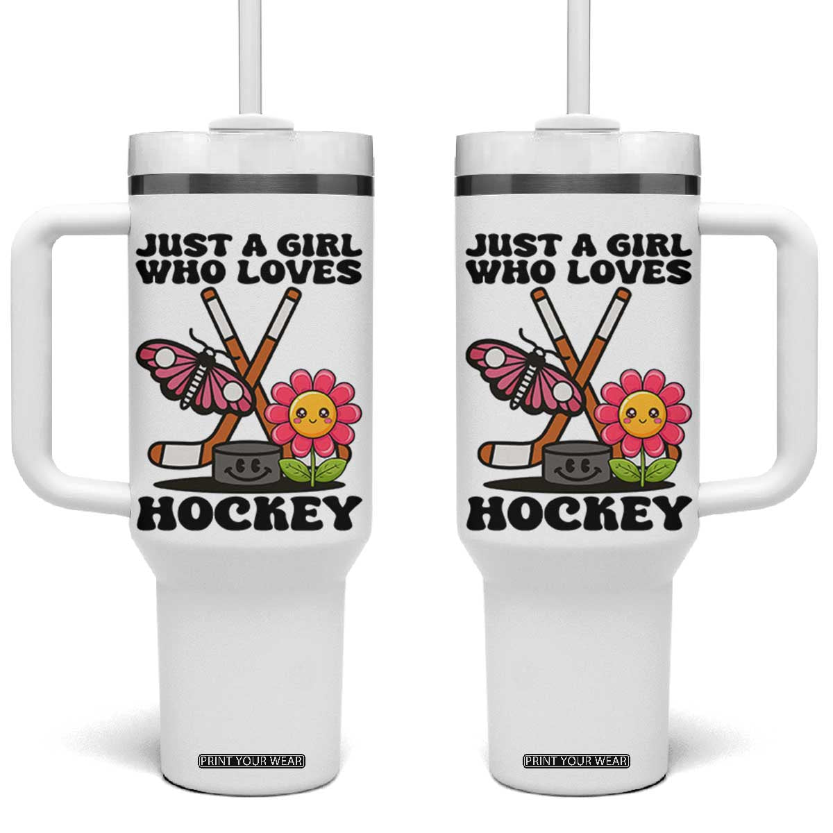 Just A Girl Who Loves Ice Hockey Tumbler With Handle Sports Lover Gift TS12 One Size: 40 oz White Print Your Wear