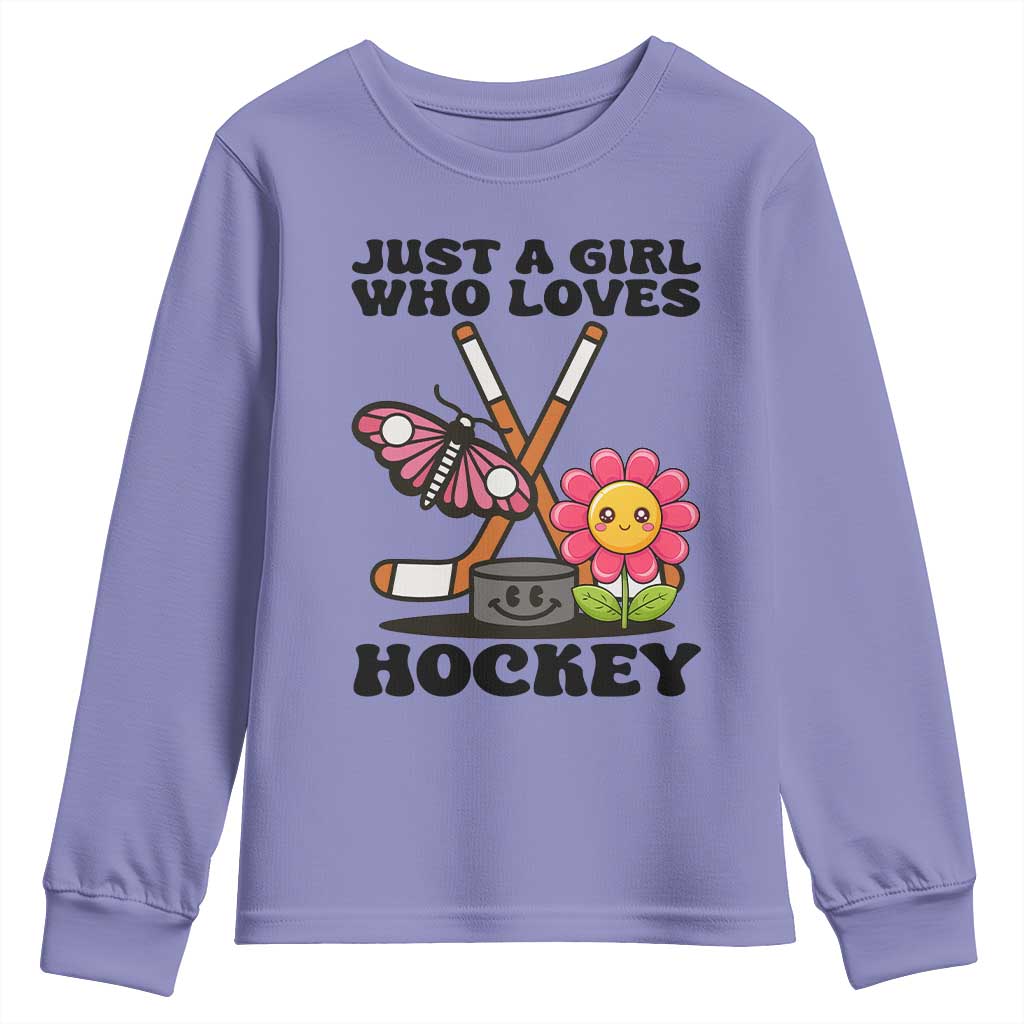Just A Girl Who Loves Ice Hockey Youth Sweatshirt Sports Lover Gift TS12 Violet Print Your Wear