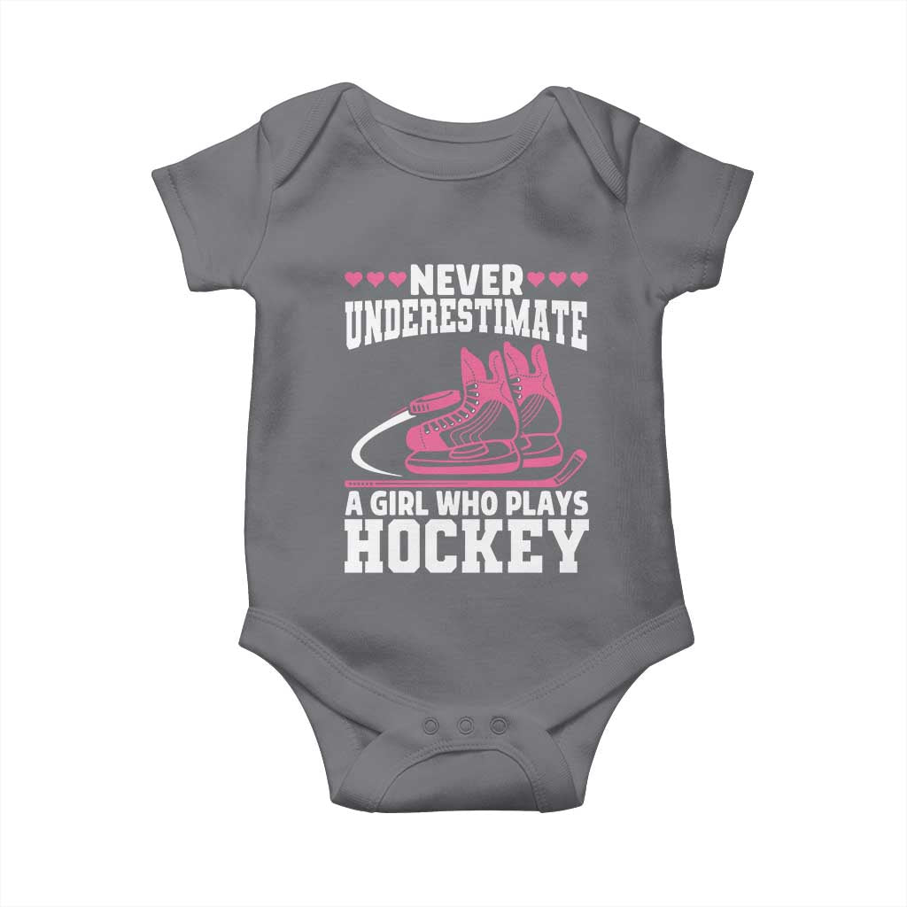 Never Underestimate A Girl Who Plays Hockey Baby Onesie Gift For Women TS12 Charcoal Print Your Wear