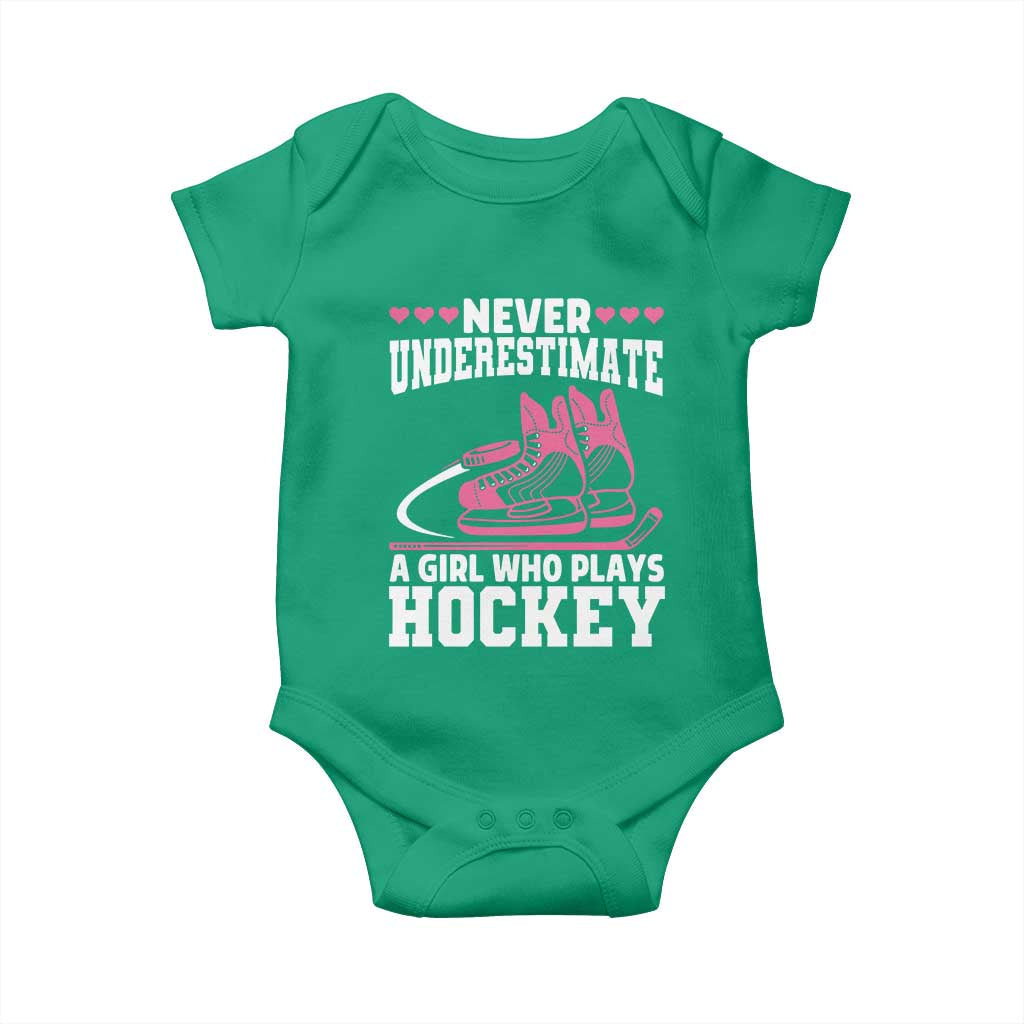 Never Underestimate A Girl Who Plays Hockey Baby Onesie Gift For Women TS12 Irish Green Print Your Wear