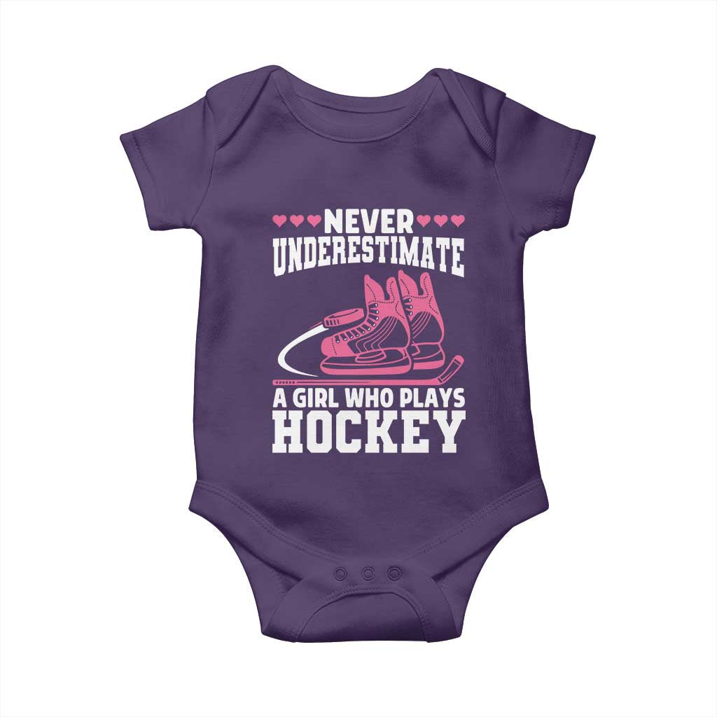 Never Underestimate A Girl Who Plays Hockey Baby Onesie Gift For Women TS12 Purple Print Your Wear