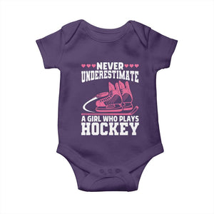 Never Underestimate A Girl Who Plays Hockey Baby Onesie Gift For Women TS12 Purple Print Your Wear