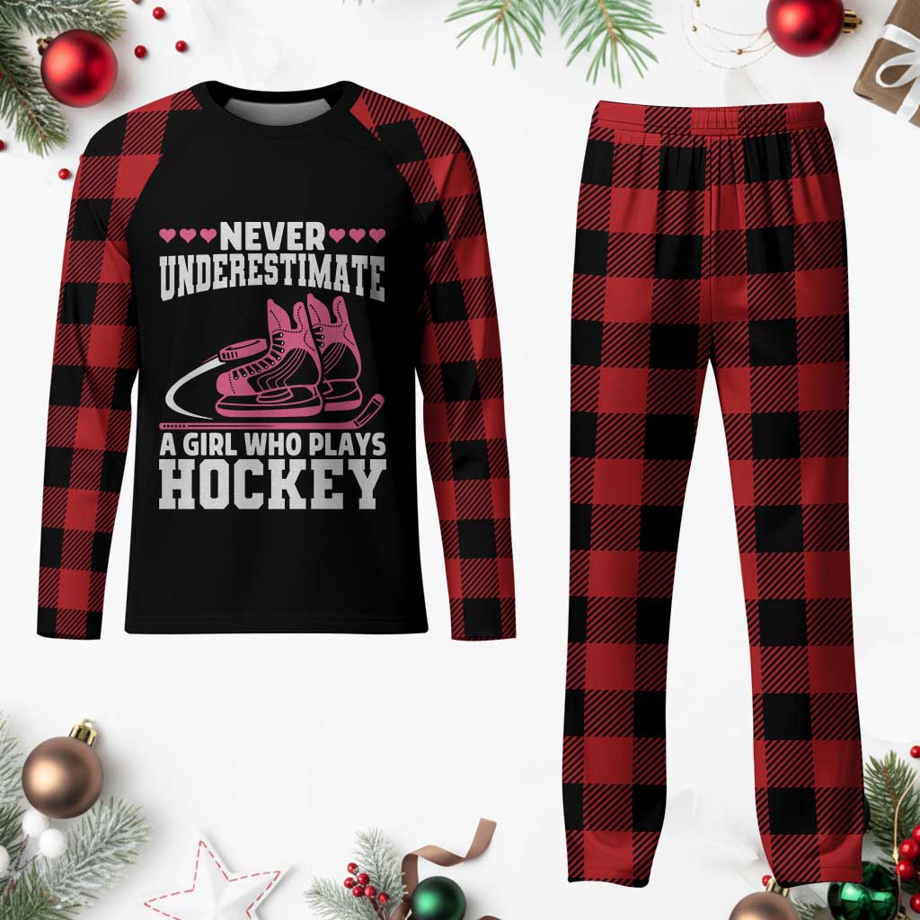 Never Underestimate A Girl Who Plays Hockey Plaid Pajama Set Gift For Women TS12 Buffalo Plaid Print Your Wear