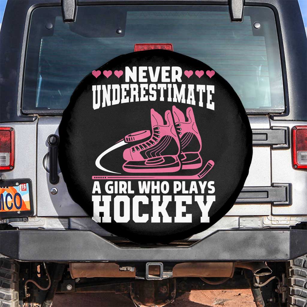 Never Underestimate A Girl Who Plays Hockey Spare Tire Cover Gift For Women TS12 No hole Black Print Your Wear