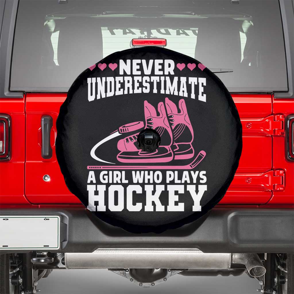 Never Underestimate A Girl Who Plays Hockey Spare Tire Cover Gift For Women TS12 Black Print Your Wear