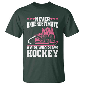Never Underestimate A Girl Who Plays Hockey T Shirt Gift For Women TS12 Dark Forest Green Print Your Wear