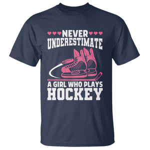 Never Underestimate A Girl Who Plays Hockey T Shirt Gift For Women TS12 Navy Print Your Wear