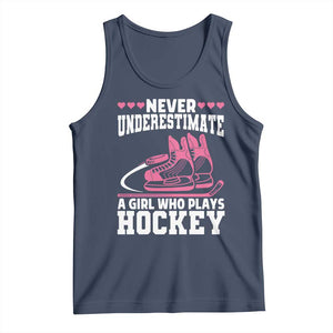 Never Underestimate A Girl Who Plays Hockey Tank Top Gift For Women TS12 Navy Print Your Wear