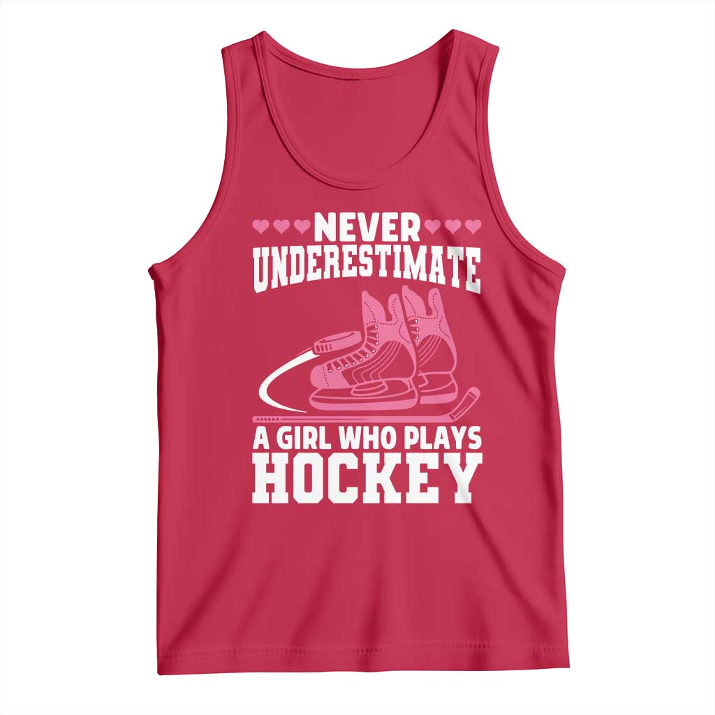 Never Underestimate A Girl Who Plays Hockey Tank Top Gift For Women TS12 Red Print Your Wear