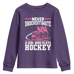 Never Underestimate A Girl Who Plays Hockey Youth Sweatshirt Gift For Women TS12 Purple Print Your Wear