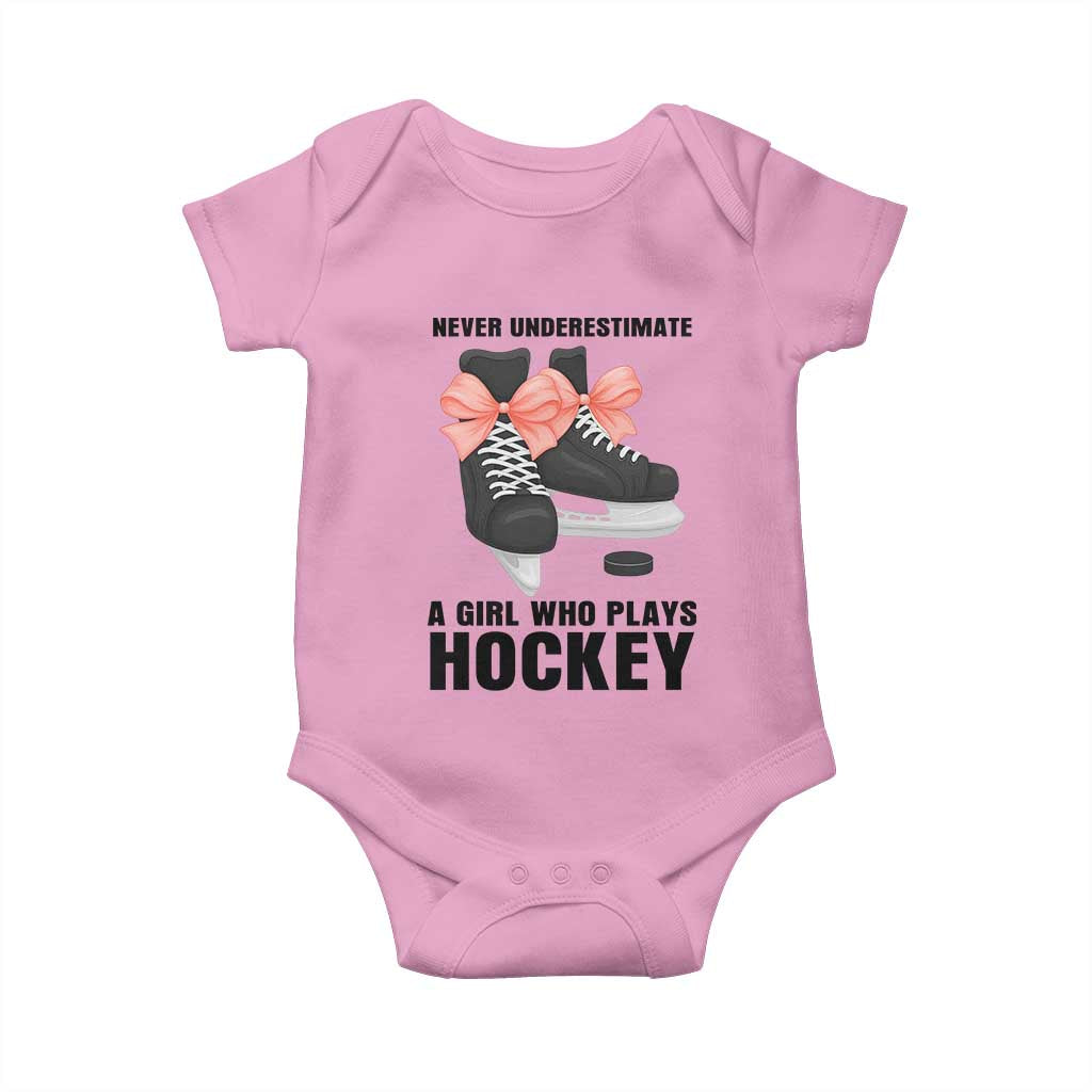 Never Underestimate A Girl Hockey Player Gift Idea Baby Onesie TS12 Light Pink Print Your Wear