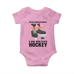 Never Underestimate A Girl Hockey Player Gift Idea Baby Onesie TS12 Light Pink Print Your Wear