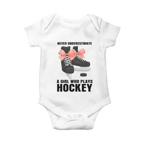 Never Underestimate A Girl Hockey Player Gift Idea Baby Onesie TS12 White Print Your Wear