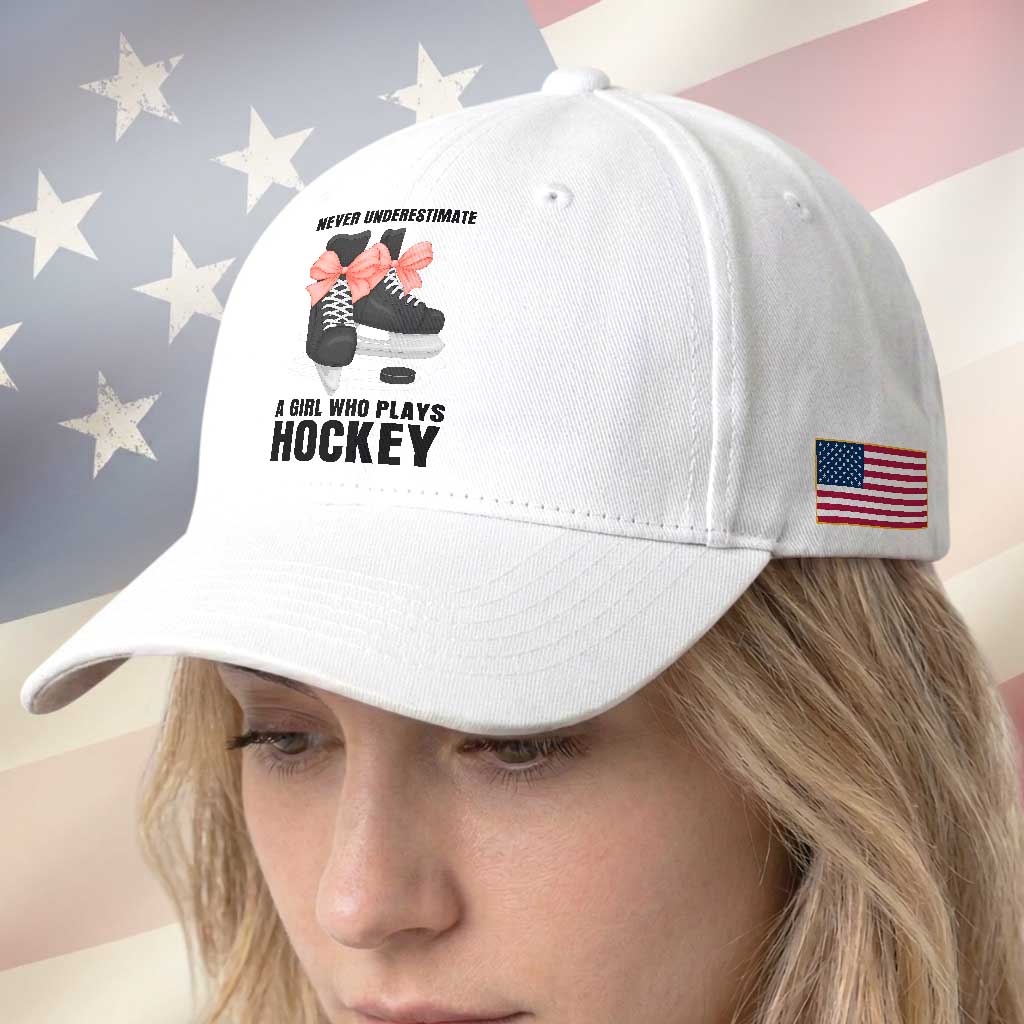 Never Underestimate A Girl Hockey Player Gift Idea Baseball Cap TS12 Print Your Wear