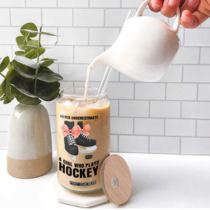 Never Underestimate A Girl Hockey Player Gift Idea Glass Can TS12 Print Your Wear