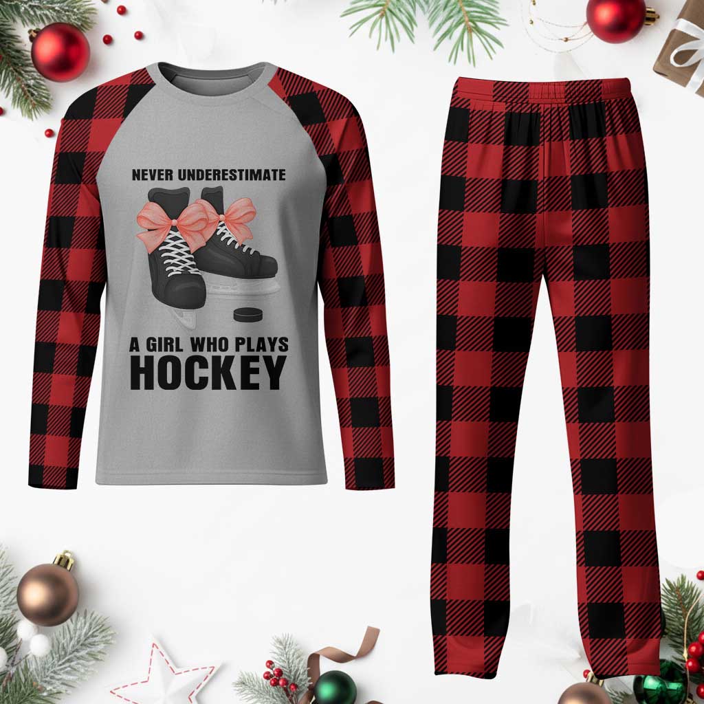 Never Underestimate A Girl Hockey Player Gift Idea Plaid Pajama Set TS12 Buffalo Plaid Print Your Wear