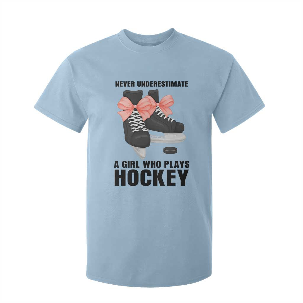 Never Underestimate A Girl Hockey Player Gift Idea T Shirt For Kid TS12 Light Blue Print Your Wear