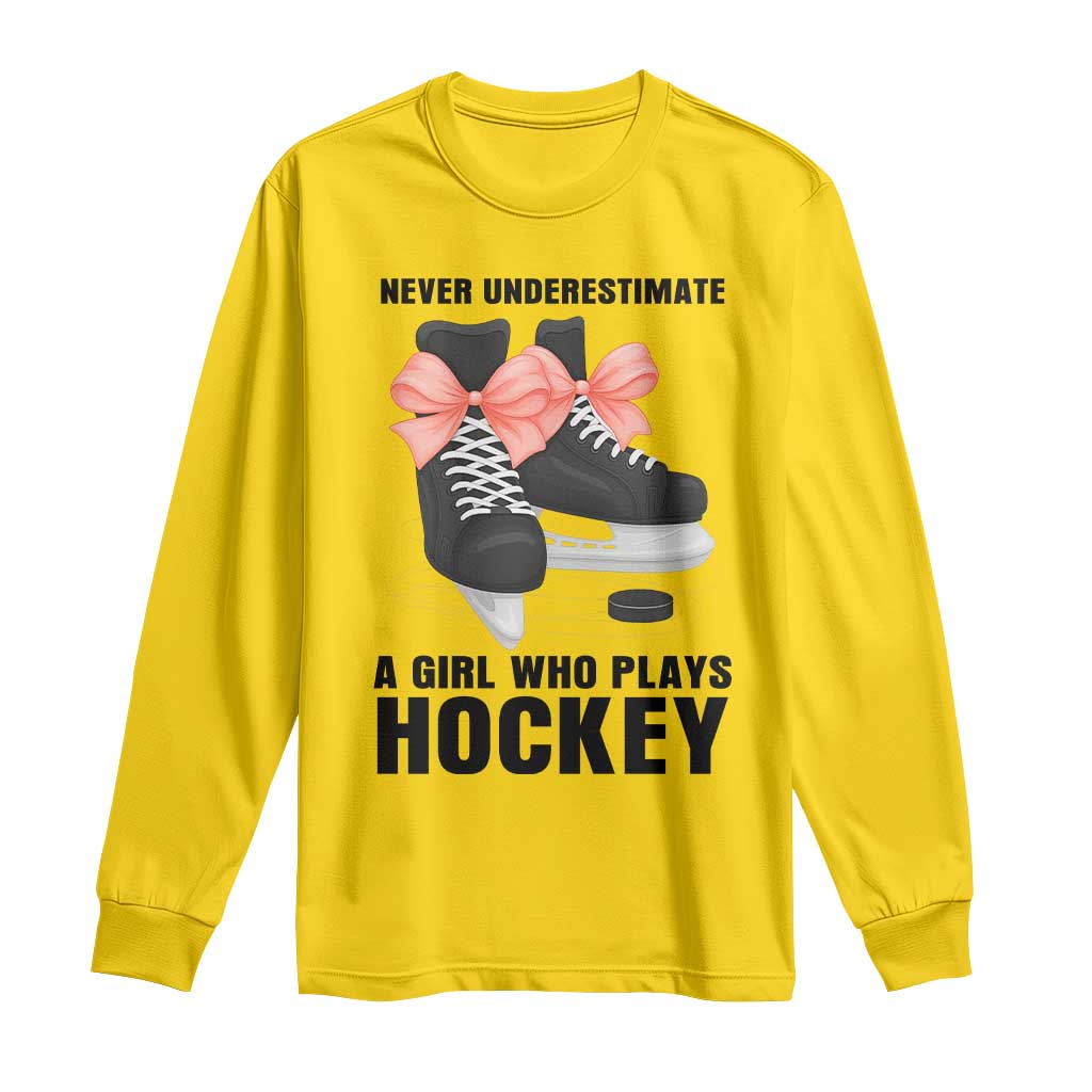 Never Underestimate A Girl Hockey Player Gift Idea Long Sleeve Shirt TS12 Daisy Print Your Wear