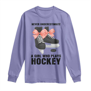 Never Underestimate A Girl Hockey Player Gift Idea Long Sleeve Shirt TS12 Violet Print Your Wear