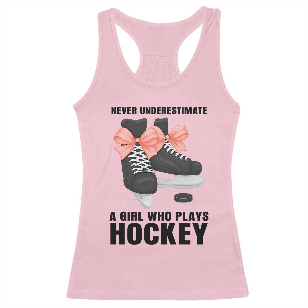 Never Underestimate A Girl Hockey Player Gift Idea Racerback Tank Top TS12 Light Pink Print Your Wear