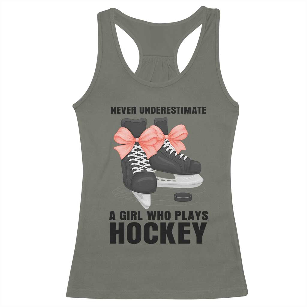 Never Underestimate A Girl Hockey Player Gift Idea Racerback Tank Top TS12 Military Green Print Your Wear