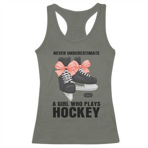 Never Underestimate A Girl Hockey Player Gift Idea Racerback Tank Top TS12 Military Green Print Your Wear
