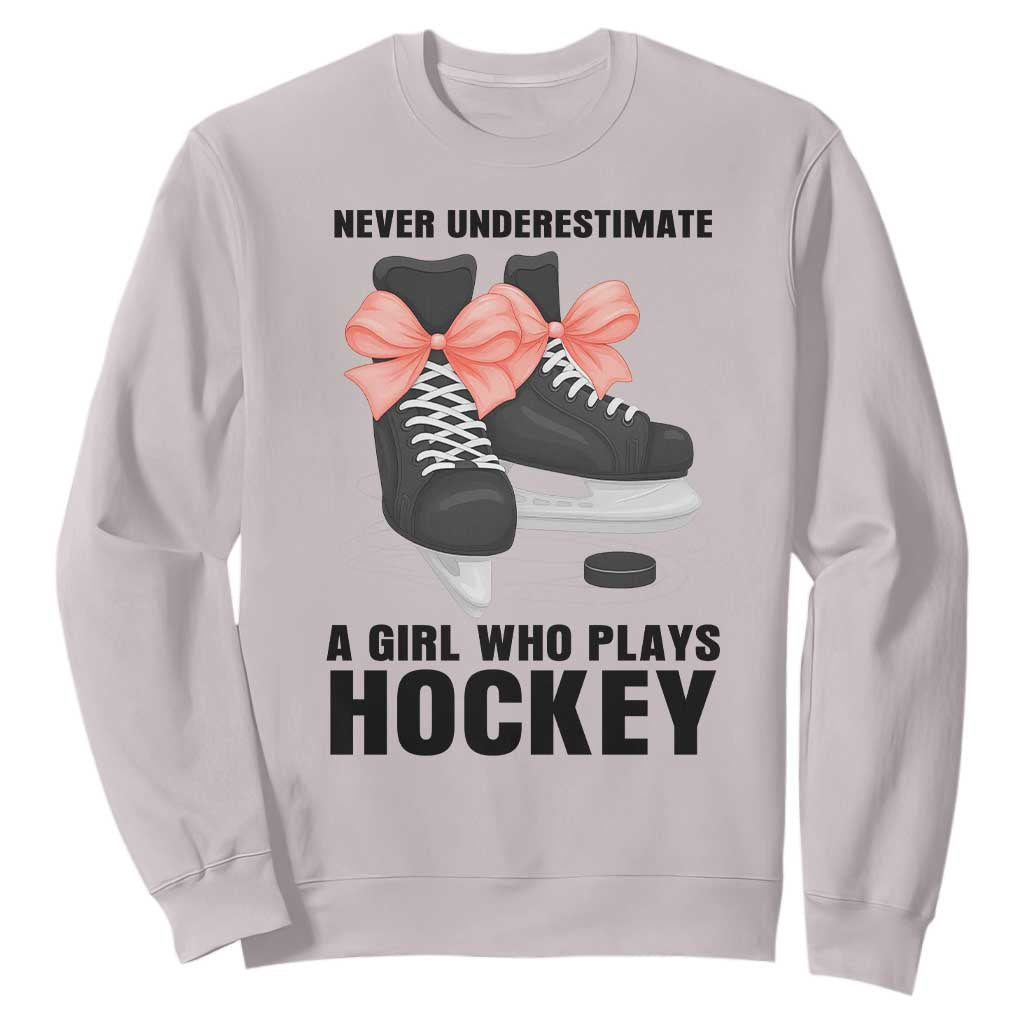 Never Underestimate A Girl Hockey Player Gift Idea Sweatshirt TS12 Ice Gray Print Your Wear