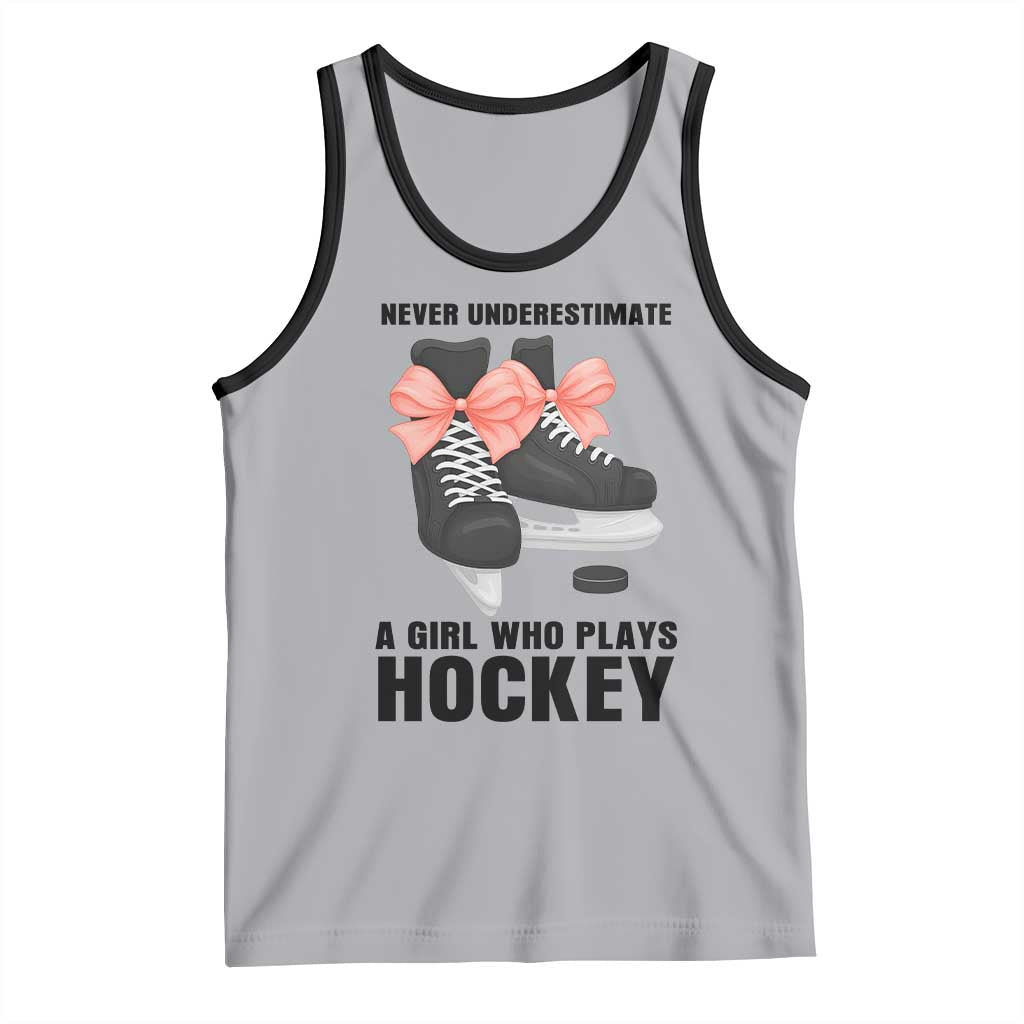 Never Underestimate A Girl Hockey Player Gift Idea Tank Top TS12 Athletic Heather Black Print Your Wear