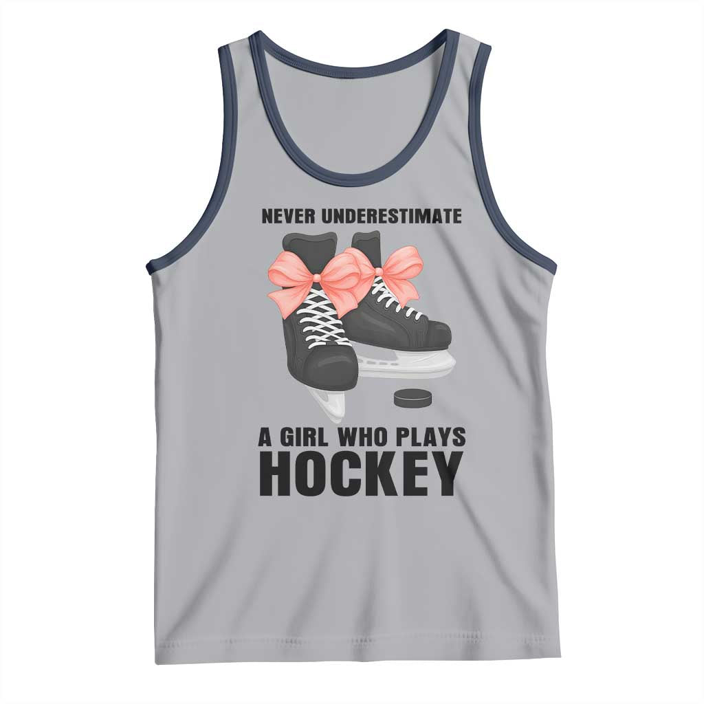 Never Underestimate A Girl Hockey Player Gift Idea Tank Top TS12 Athletic Heather Navy Print Your Wear