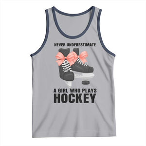 Never Underestimate A Girl Hockey Player Gift Idea Tank Top TS12 Athletic Heather Navy Print Your Wear