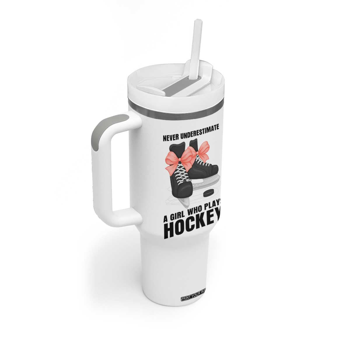 Never Underestimate A Girl Hockey Player Gift Idea Tumbler With Handle TS12 Print Your Wear