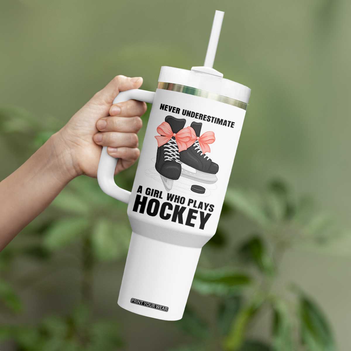Never Underestimate A Girl Hockey Player Gift Idea Tumbler With Handle TS12 Print Your Wear