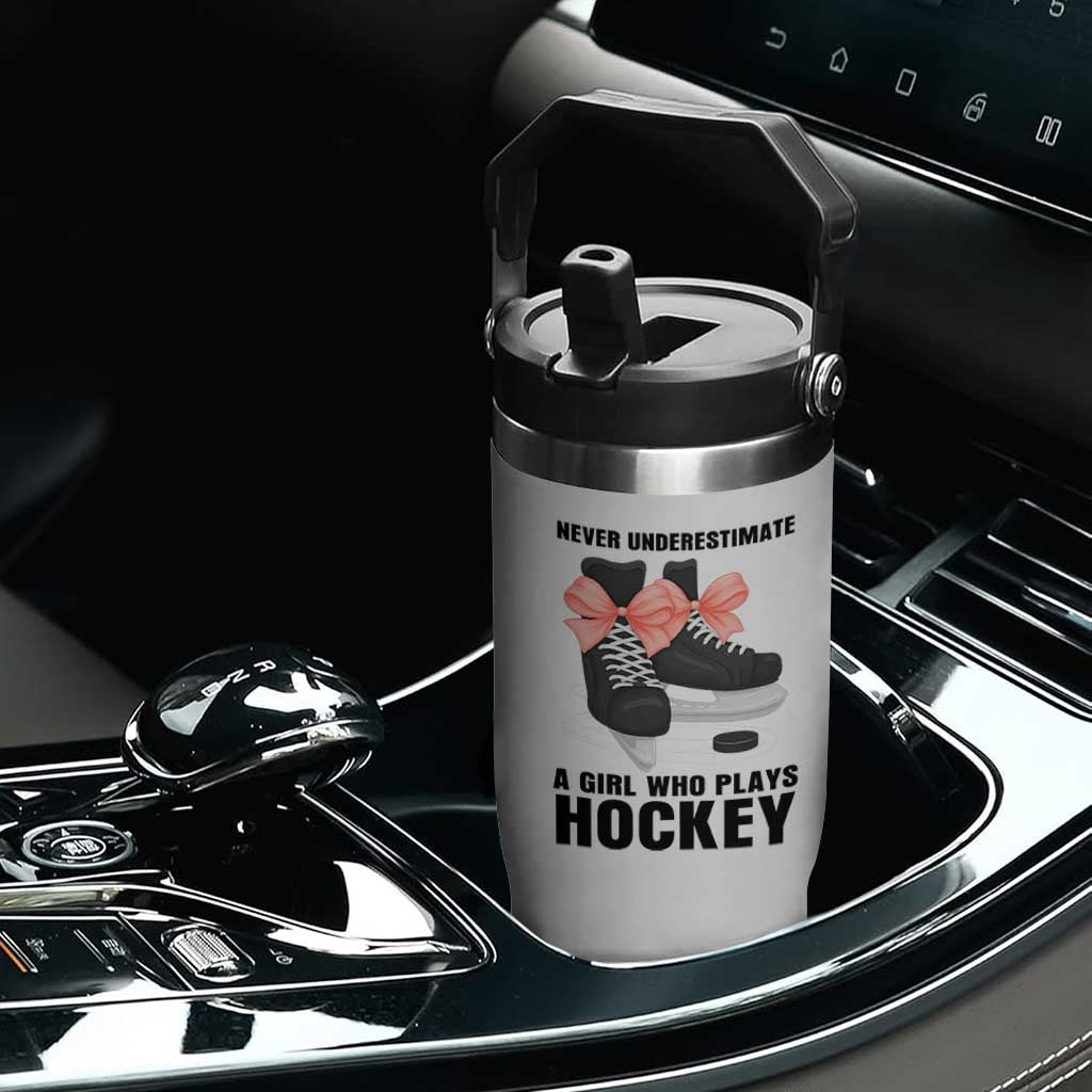 Never Underestimate A Girl Hockey Player Gift Idea Flip Straw Tumbler TS12 Print Your Wear