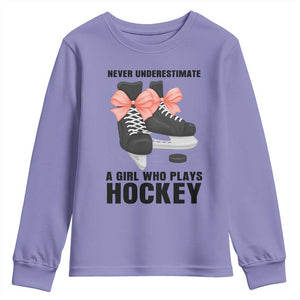 Never Underestimate A Girl Hockey Player Gift Idea Youth Sweatshirt TS12 Violet Print Your Wear