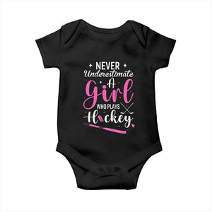 Never Underestimate A Girl Who Plays Hockey Baby Onesie Sports Lover Gift TS12 Black Print Your Wear
