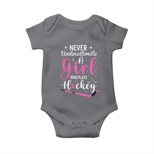 Never Underestimate A Girl Who Plays Hockey Baby Onesie Sports Lover Gift TS12 Charcoal Print Your Wear