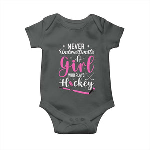 Never Underestimate A Girl Who Plays Hockey Baby Onesie Sports Lover Gift TS12 Dark Heather Print Your Wear