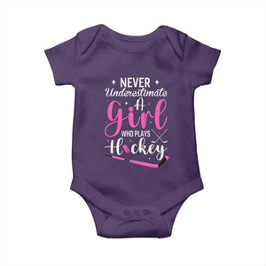 Never Underestimate A Girl Who Plays Hockey Baby Onesie Sports Lover Gift TS12 Purple Print Your Wear