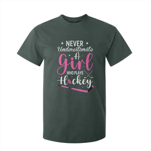 Never Underestimate A Girl Who Plays Hockey T Shirt For Kid Sports Lover Gift TS12 Dark Forest Green Print Your Wear