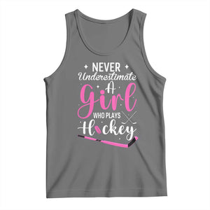 Never Underestimate A Girl Who Plays Hockey Tank Top Sports Lover Gift TS12 Black Heather Print Your Wear