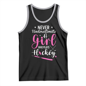 Never Underestimate A Girl Who Plays Hockey Tank Top Sports Lover Gift TS12 Black Athletic Heather Print Your Wear