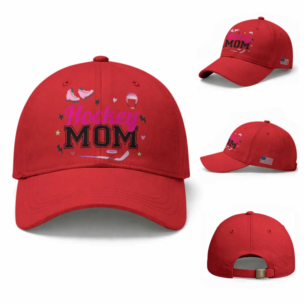 Proud Hockey Mom Baseball Cap Ice Hockey Supporter Gift TS12 Baseball Cap Universal Fit Red Print Your Wear