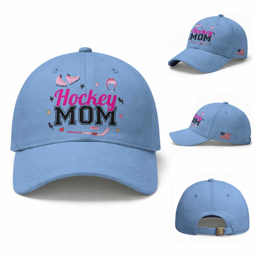 Proud Hockey Mom Baseball Cap Ice Hockey Supporter Gift TS12 Baseball Cap Universal Fit Light Blue Print Your Wear